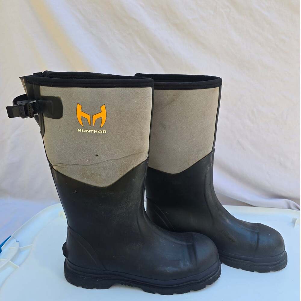 Hunthor Men 7mm Neoprene Rubber Work Safety Boots Waterproof Black Size 11